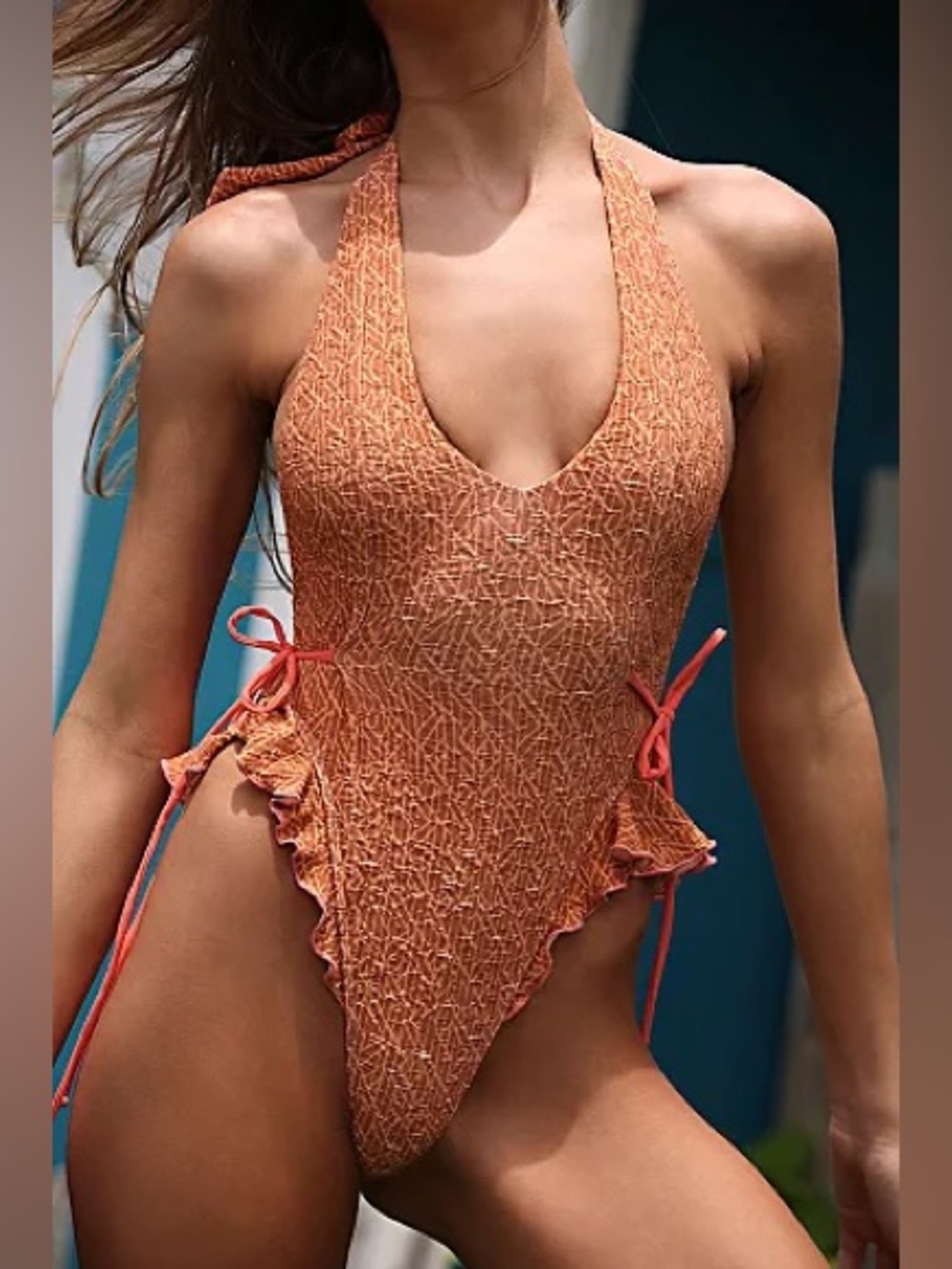 Free People Free-Est Lyra Printed One Piece Swimsuit High Cut Halter Small NEW